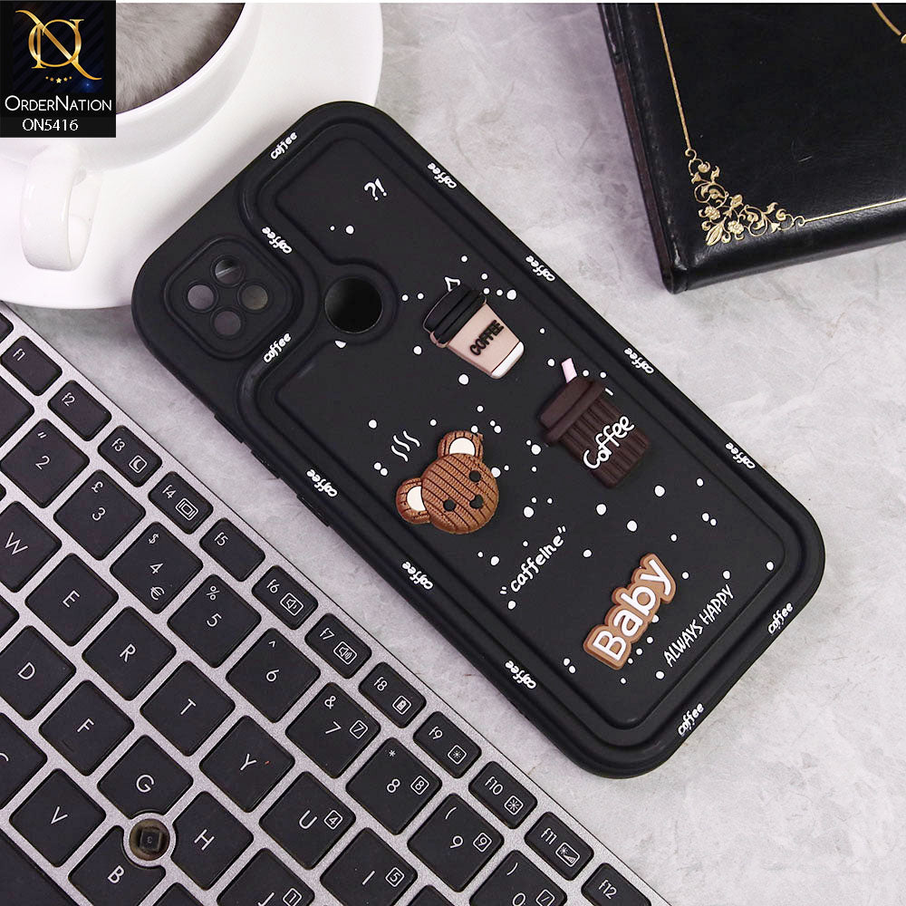 Xiaomi Redmi 9C Cover - Black -  Cute 3D Cartoon Coffee Soft Silicon Case With Camera Protection
