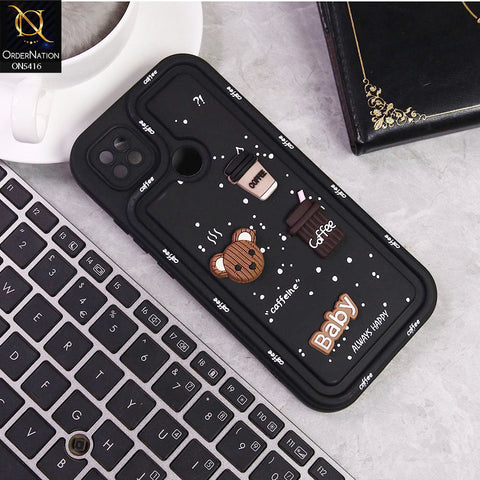 Xiaomi Redmi 9C Cover - Black -  Cute 3D Cartoon Coffee Soft Silicon Case With Camera Protection