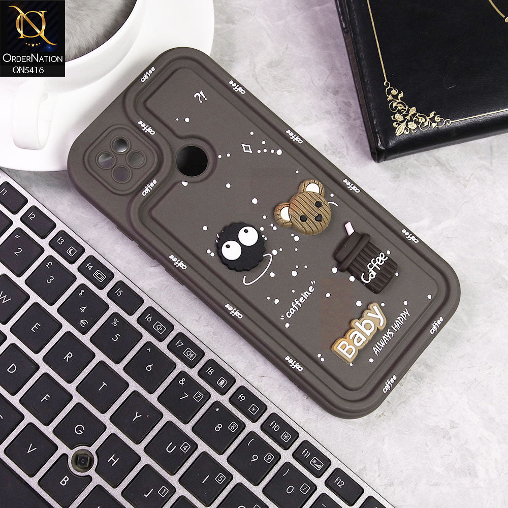 Xiaomi Redmi 9C Cover - Brown -  Cute 3D Cartoon Coffee Soft Silicon Case With Camera Protection
