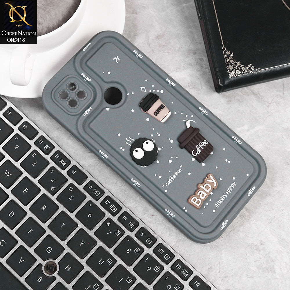 Xiaomi Redmi 9C Cover - Gray -  Cute 3D Cartoon Coffee Soft Silicon Case With Camera Protection
