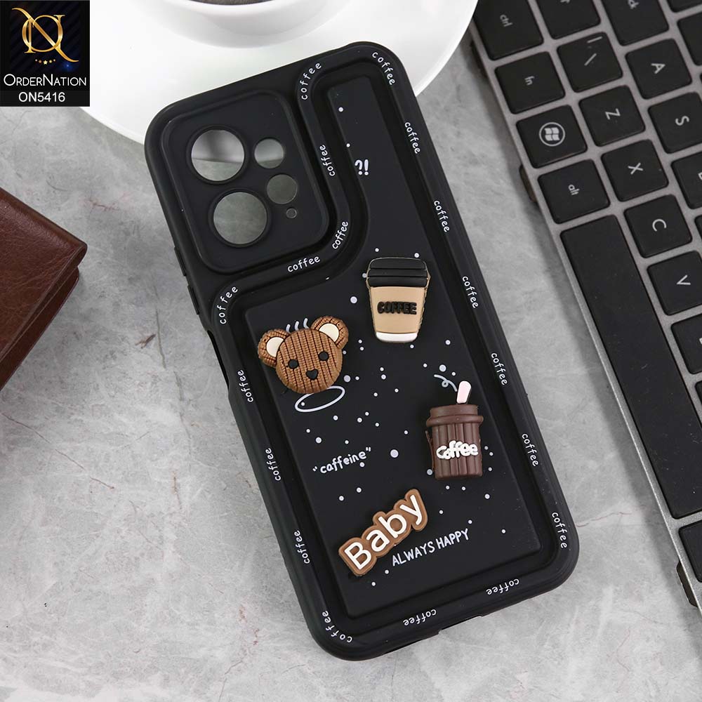 Xiaomi Redmi Note 12 4G Cover - Black -  Cute 3D Cartoon Coffee Soft Silicon Case With Camera Protection
