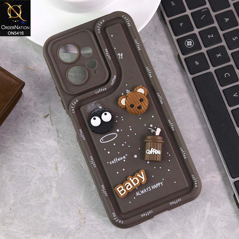 Xiaomi Redmi Note 12 4G Cover - Brown -  Cute 3D Cartoon Coffee Soft Silicon Case With Camera Protection