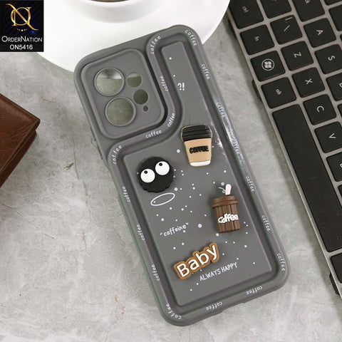 Xiaomi Redmi Note 12 4G Cover - Gray -  Cute 3D Cartoon Coffee Soft Silicon Case With Camera Protection
