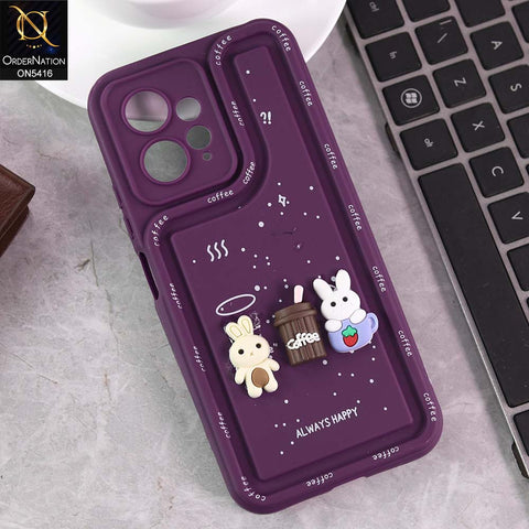 Xiaomi Redmi Note 12 4G Cover - Purple -  Cute 3D Cartoon Coffee Soft Silicon Case With Camera Protection