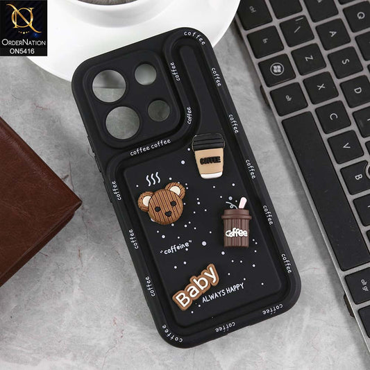 Xiaomi Redmi Note 13 Cover - Black -  Cute 3D Cartoon Coffee Soft Silicon Case With Camera Protection