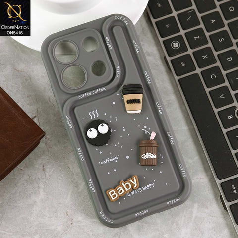Xiaomi Redmi Note 13 Cover - Gray -  Cute 3D Cartoon Coffee Soft Silicon Case With Camera Protection