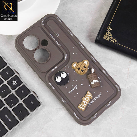 Oppo F25 Pro Cover - Brown - Cute 3D Cartoon Coffee Soft Silicon Case With Camera Protection