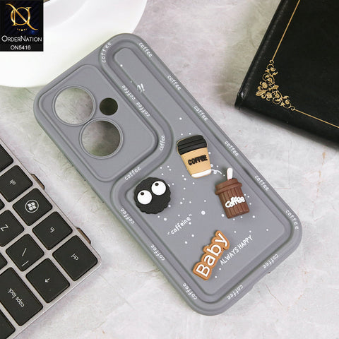 Oppo Reno 11F 5G Cover - Gray - Cute 3D Cartoon Coffee Soft Silicon Case With Camera Protection