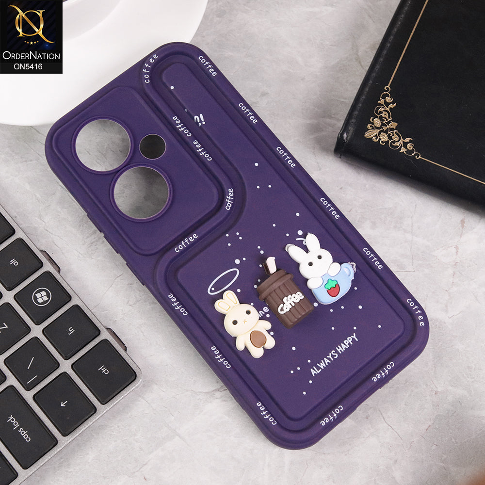Oppo F25 Pro Cover - Purple - Cute 3D Cartoon Coffee Soft Silicon Case With Camera Protection