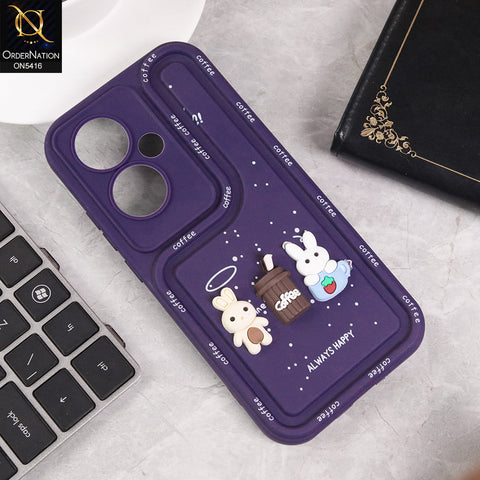 Oppo F25 Pro Cover - Purple - Cute 3D Cartoon Coffee Soft Silicon Case With Camera Protection