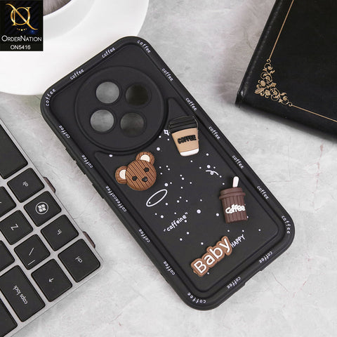 Oppo Reno 12F Cover - Black - Cute 3D Cartoon Coffee Soft Silicon Case With Camera Protection