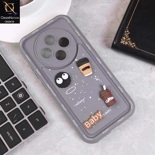 Oppo F27 Cover - Gray - Cute 3D Cartoon Coffee Soft Silicon Case With Camera Protection