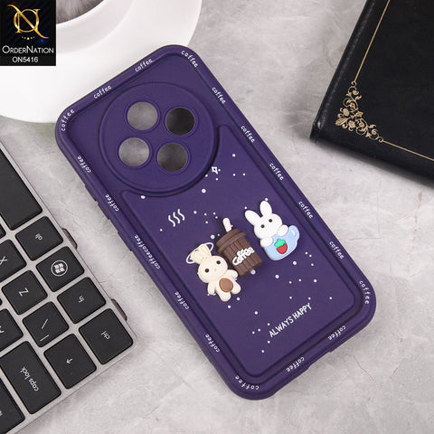 Oppo Reno 12F Cover - Purple - Cute 3D Cartoon Coffee Soft Silicon Case With Camera Protection
