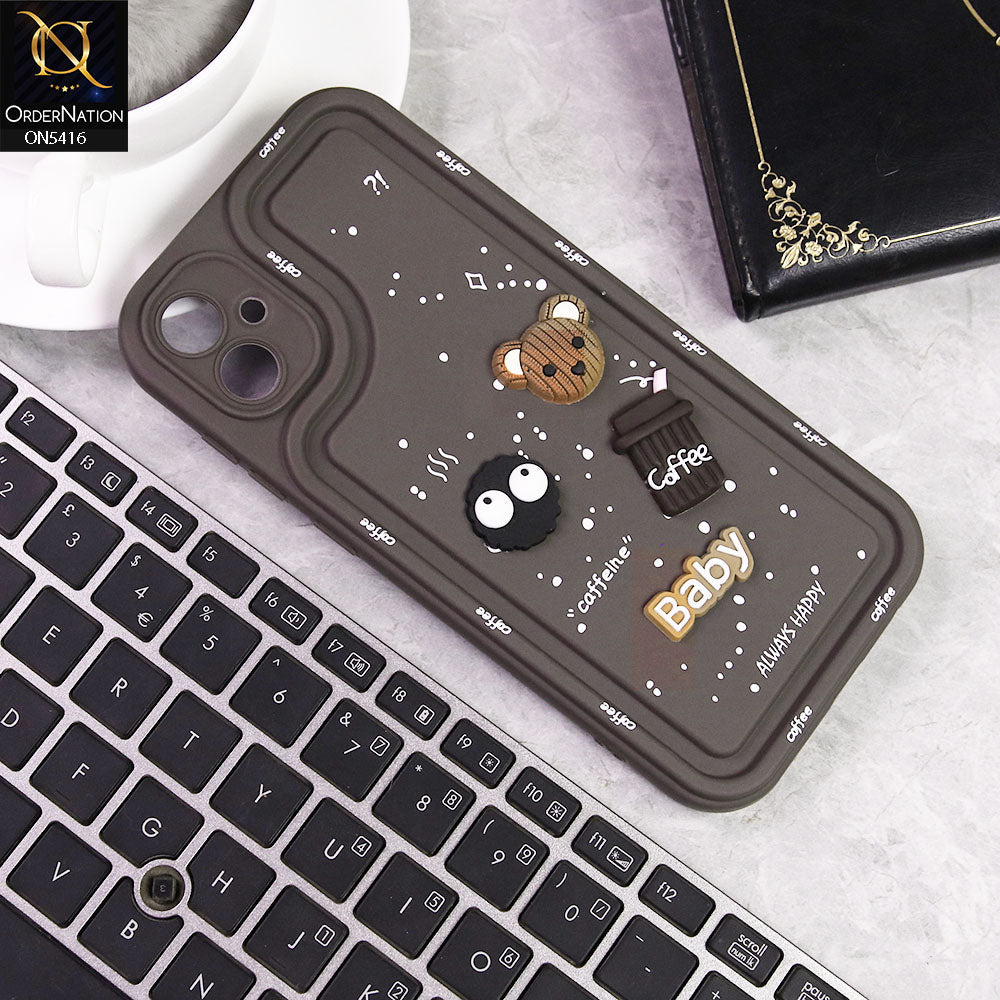 Samsung Galaxy A05 Cover - Brown -  Cute 3D Cartoon Coffee Soft Silicon Case With Camera Protection