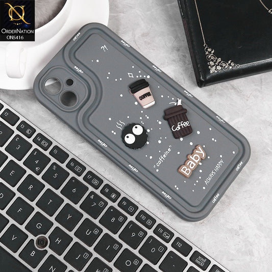 Samsung Galaxy A05 Cover - Gray -  Cute 3D Cartoon Coffee Soft Silicon Case With Camera Protection