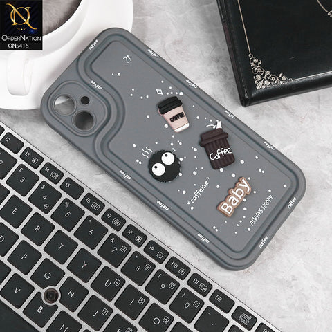 Samsung Galaxy A05 Cover - Gray -  Cute 3D Cartoon Coffee Soft Silicon Case With Camera Protection