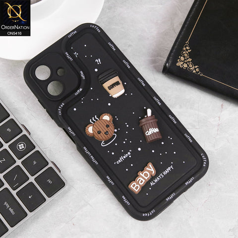 Samsung Galaxy A06 Cover - Black - Cute 3D Cartoon Coffee Soft Silicon Case With Camera Protection