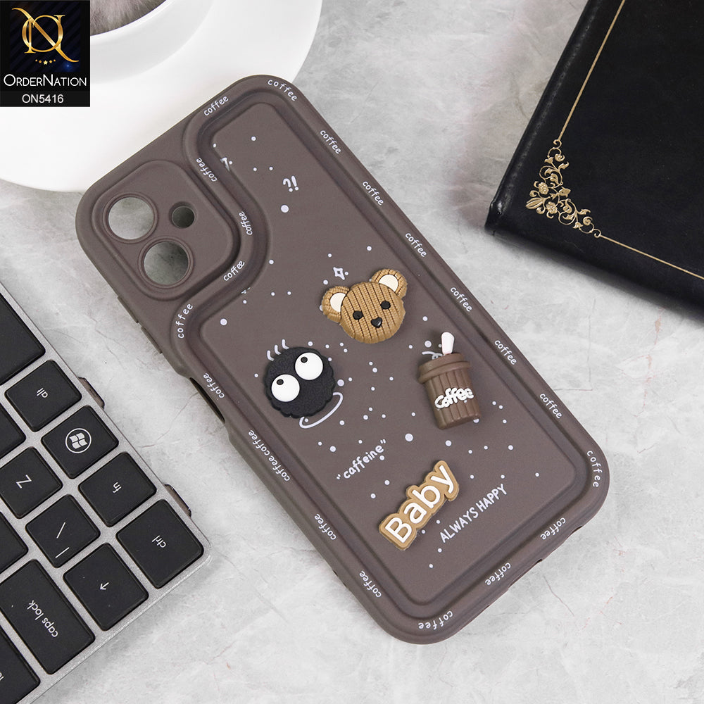 Samsung Galaxy A06 Cover - Brown - Cute 3D Cartoon Coffee Soft Silicon Case With Camera Protection