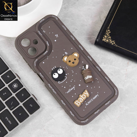 Samsung Galaxy A06 Cover - Brown - Cute 3D Cartoon Coffee Soft Silicon Case With Camera Protection