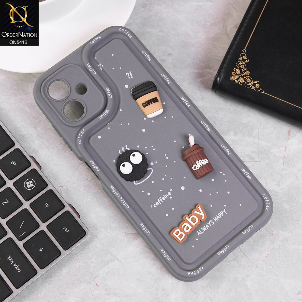 Samsung Galaxy A06 Cover - Gray - Cute 3D Cartoon Coffee Soft Silicon Case With Camera Protection