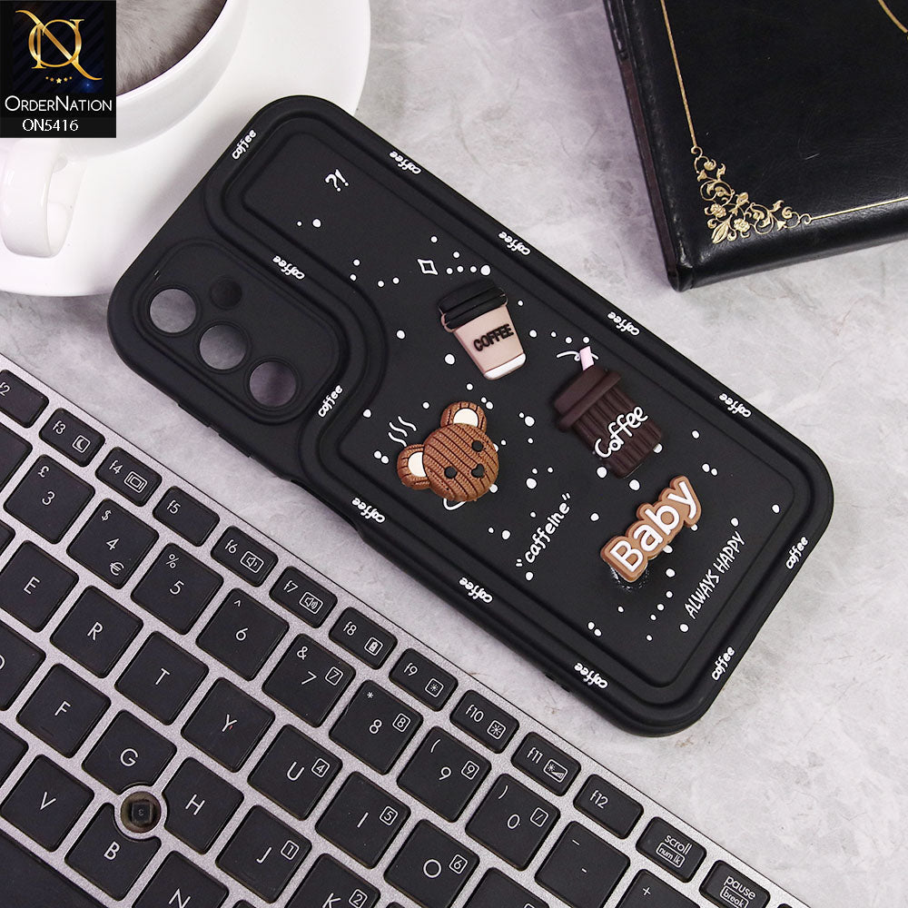 Samsung Galaxy A14 5G Cover - Black -  Cute 3D Cartoon Coffee Soft Silicon Case With Camera Protection