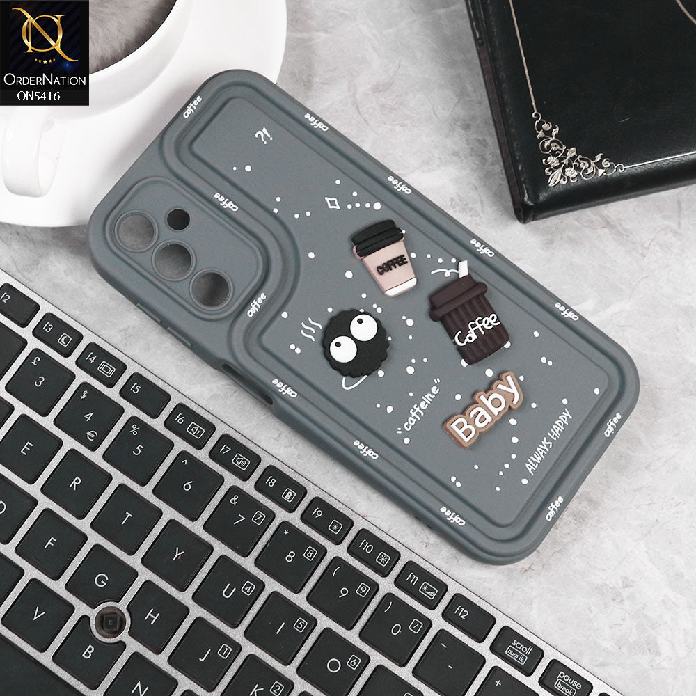 Samsung Galaxy A14 Cover - Gray -  Cute 3D Cartoon Coffee Soft Silicon Case With Camera Protection