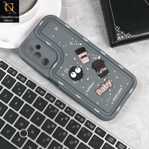 Samsung Galaxy A14 Cover - Gray -  Cute 3D Cartoon Coffee Soft Silicon Case With Camera Protection