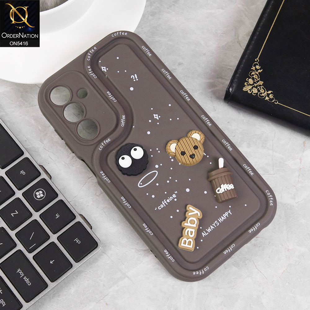 Samsung Galaxy A15 4G Cover - Brown - Cute 3D Cartoon Coffee Soft Silicon Case With Camera Protection