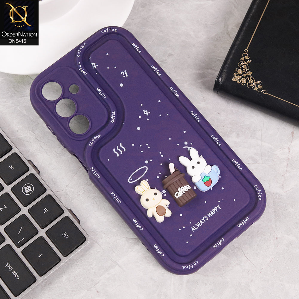Samsung Galaxy A15 4G Cover - Purple - Cute 3D Cartoon Coffee Soft Silicon Case With Camera Protection