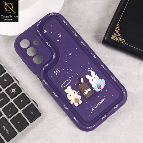 Samsung Galaxy A15 4G Cover - Purple - Cute 3D Cartoon Coffee Soft Silicon Case With Camera Protection