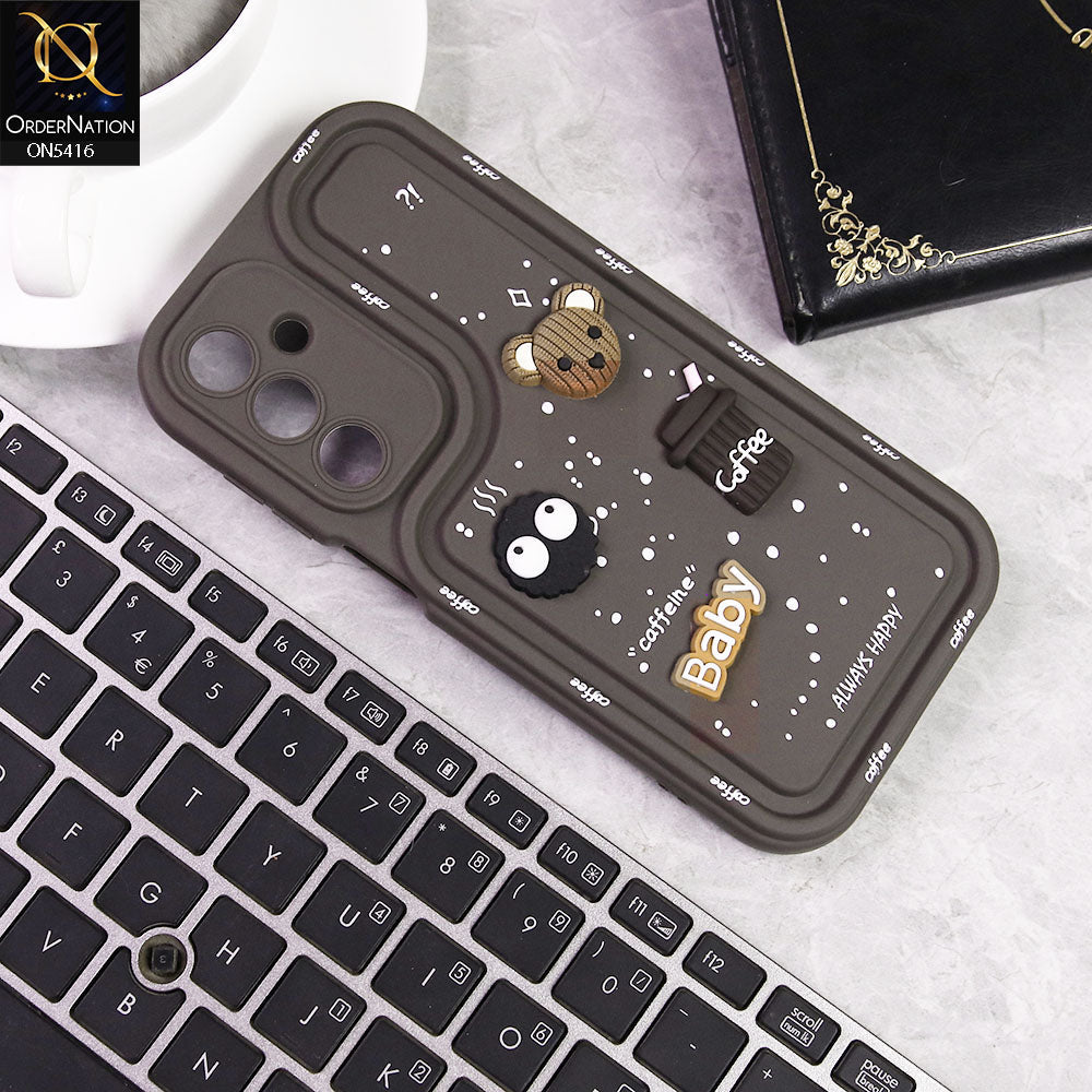 Samsung Galaxy A16 Cover - Brown -  Cute 3D Cartoon Coffee Soft Silicon Case With Camera Protection