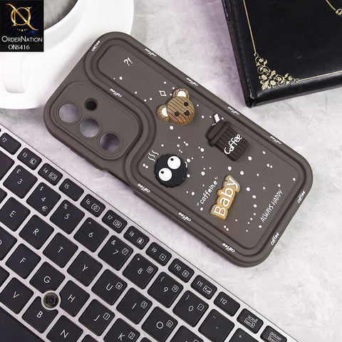 Samsung Galaxy A16 5G Cover - Brown -  Cute 3D Cartoon Coffee Soft Silicon Case With Camera Protection