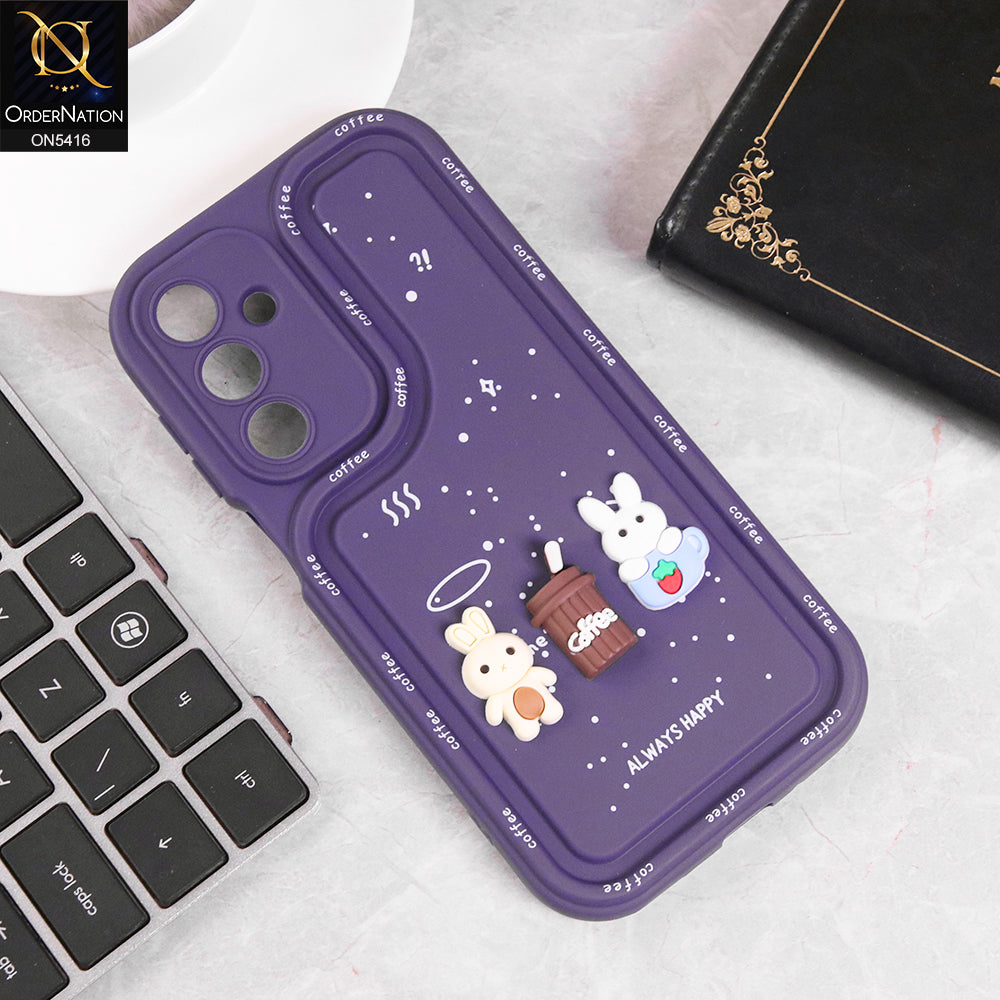 Samsung Galaxy A16 5G Cover - Purple - Cute 3D Cartoon Coffee Soft Silicon Case With Camera Protection