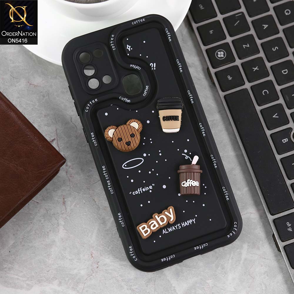 Samsung Galaxy A21s Cover - Black -  Cute 3D Cartoon Coffee Soft Silicon Case With Camera Protection
