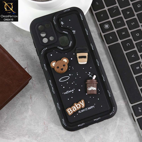 Samsung Galaxy A21s Cover - Black -  Cute 3D Cartoon Coffee Soft Silicon Case With Camera Protection