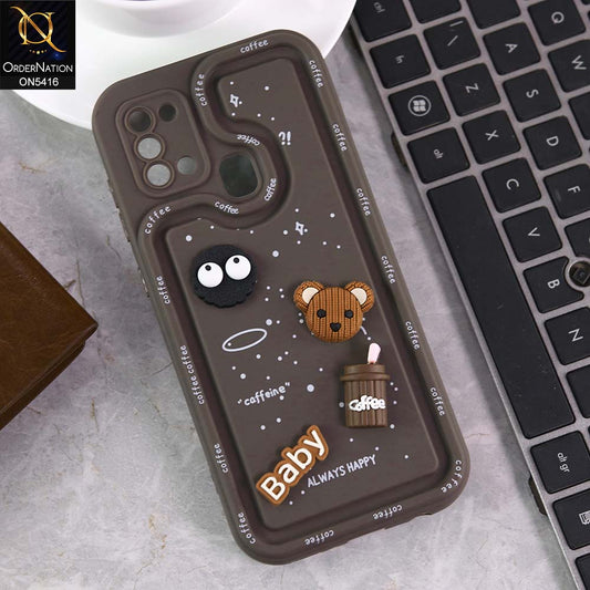 Samsung Galaxy A21s Cover - Brown -  Cute 3D Cartoon Coffee Soft Silicon Case With Camera Protection