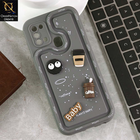Samsung Galaxy A21s Cover - Gray -  Cute 3D Cartoon Coffee Soft Silicon Case With Camera Protection