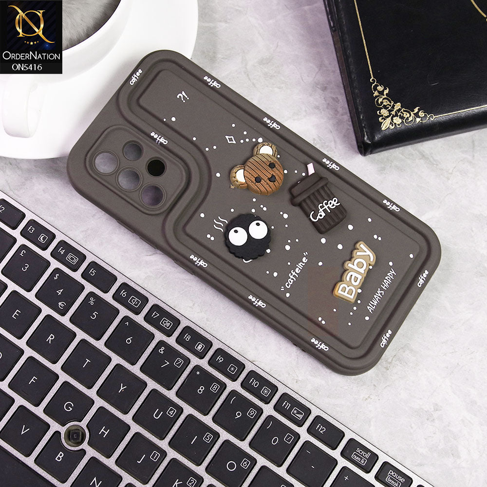 Samsung Galaxy A32 Cover - Brown -  Cute 3D Cartoon Coffee Soft Silicon Case With Camera Protection