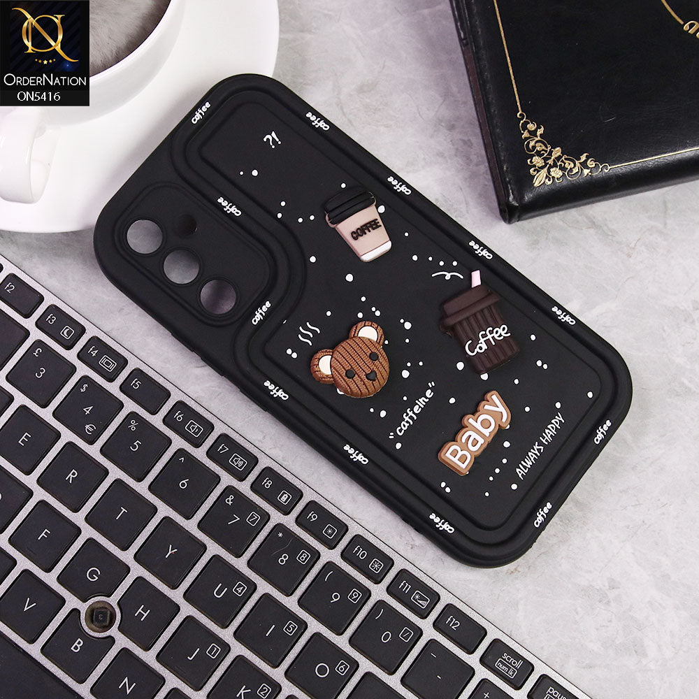 Samsung Galaxy A34 5G Cover - Black -  Cute 3D Cartoon Coffee Soft Silicon Case With Camera Protection