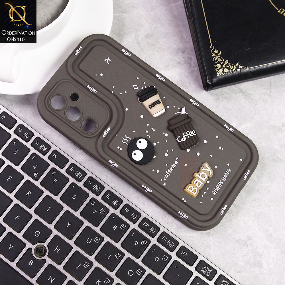 Samsung Galaxy A34 5G Cover - Brown -  Cute 3D Cartoon Coffee Soft Silicon Case With Camera Protection
