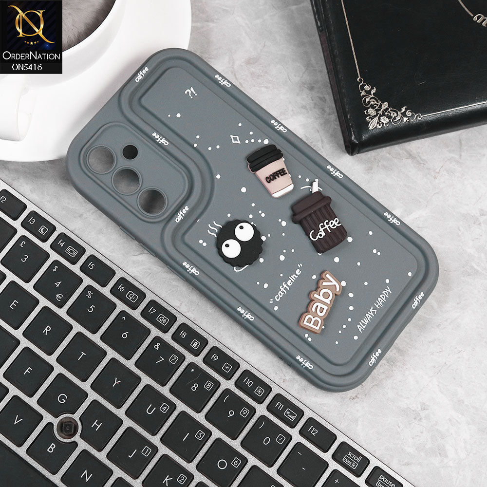 Samsung Galaxy A34 5G Cover - Gray -  Cute 3D Cartoon Coffee Soft Silicon Case With Camera Protection