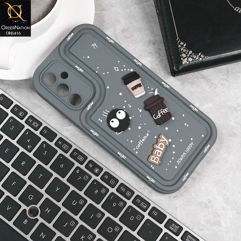 Samsung Galaxy A34 5G Cover - Gray -  Cute 3D Cartoon Coffee Soft Silicon Case With Camera Protection