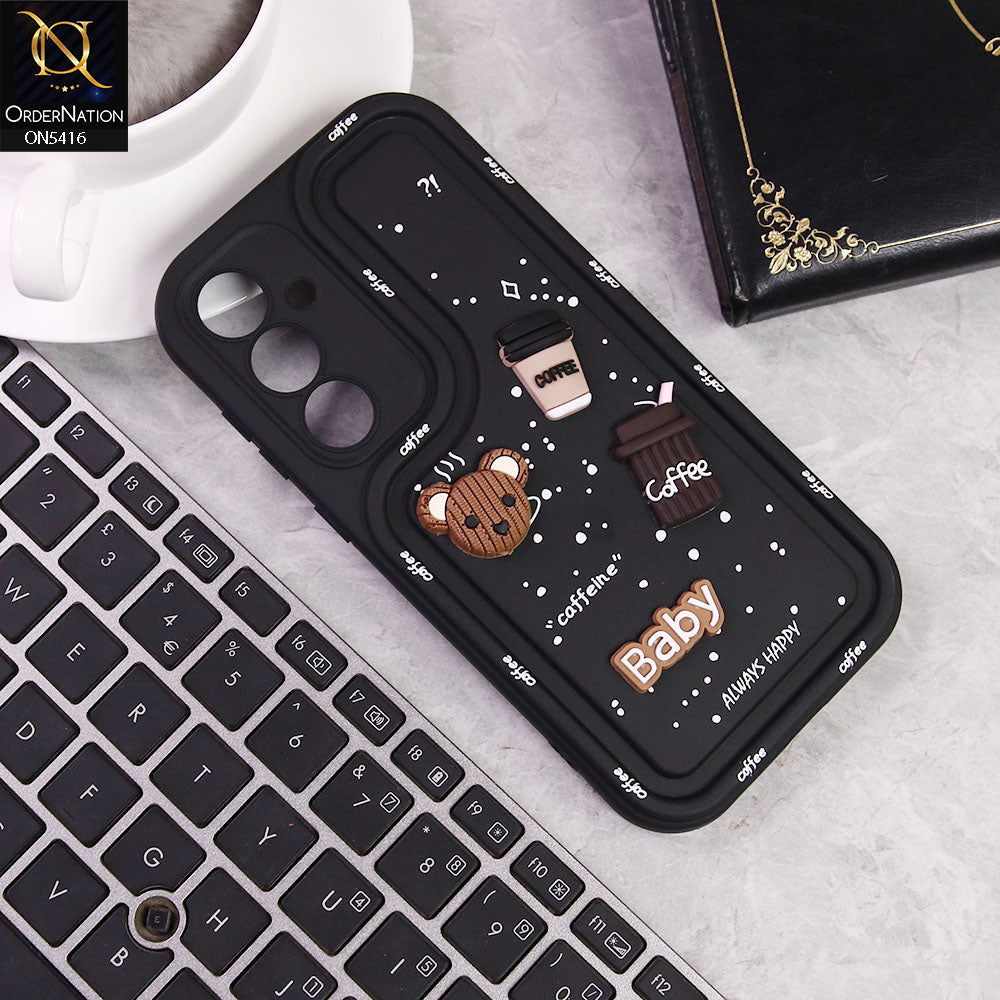 Samsung Galaxy A55 Cover - Black -  Cute 3D Cartoon Coffee Soft Silicon Case With Camera Protection