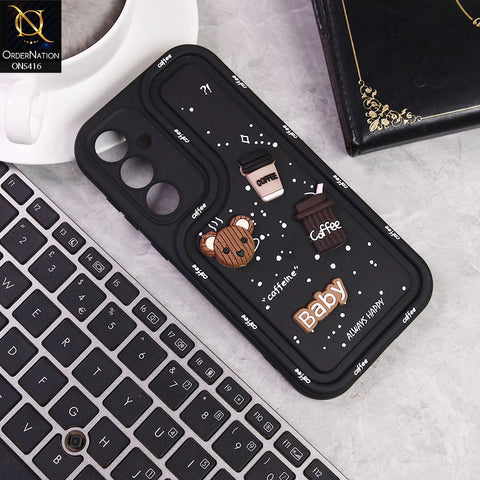 Samsung Galaxy A55 Cover - Black -  Cute 3D Cartoon Coffee Soft Silicon Case With Camera Protection