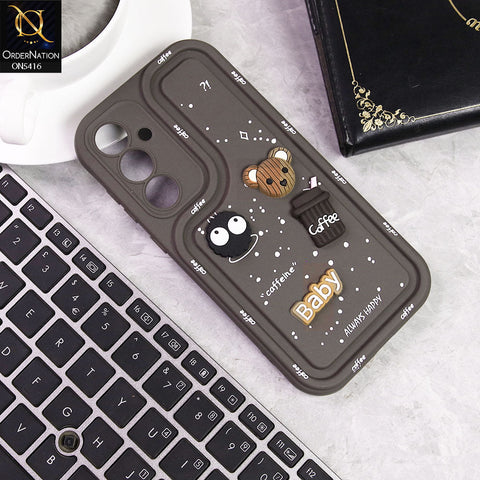Samsung Galaxy A55 Cover - Brown -  Cute 3D Cartoon Coffee Soft Silicon Case With Camera Protection