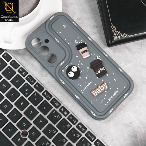 Samsung Galaxy A35 Cover - Gray -  Cute 3D Cartoon Coffee Soft Silicon Case With Camera Protection
