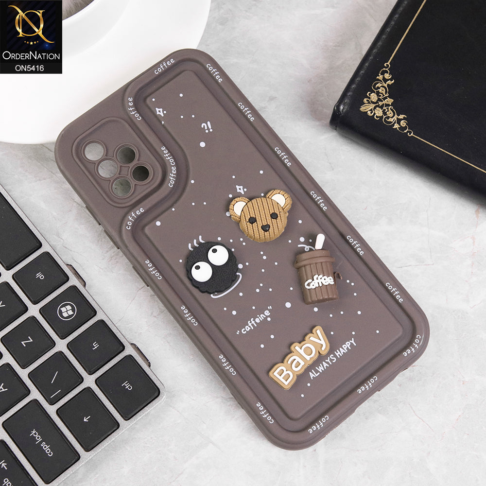 Samsung Galaxy A51 Cover - Brown - Cute 3D Cartoon Coffee Soft Silicon Case With Camera Protection