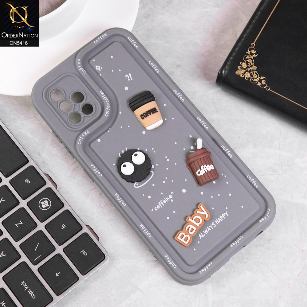 Samsung Galaxy A51 Cover - Gray - Cute 3D Cartoon Coffee Soft Silicon Case With Camera Protection