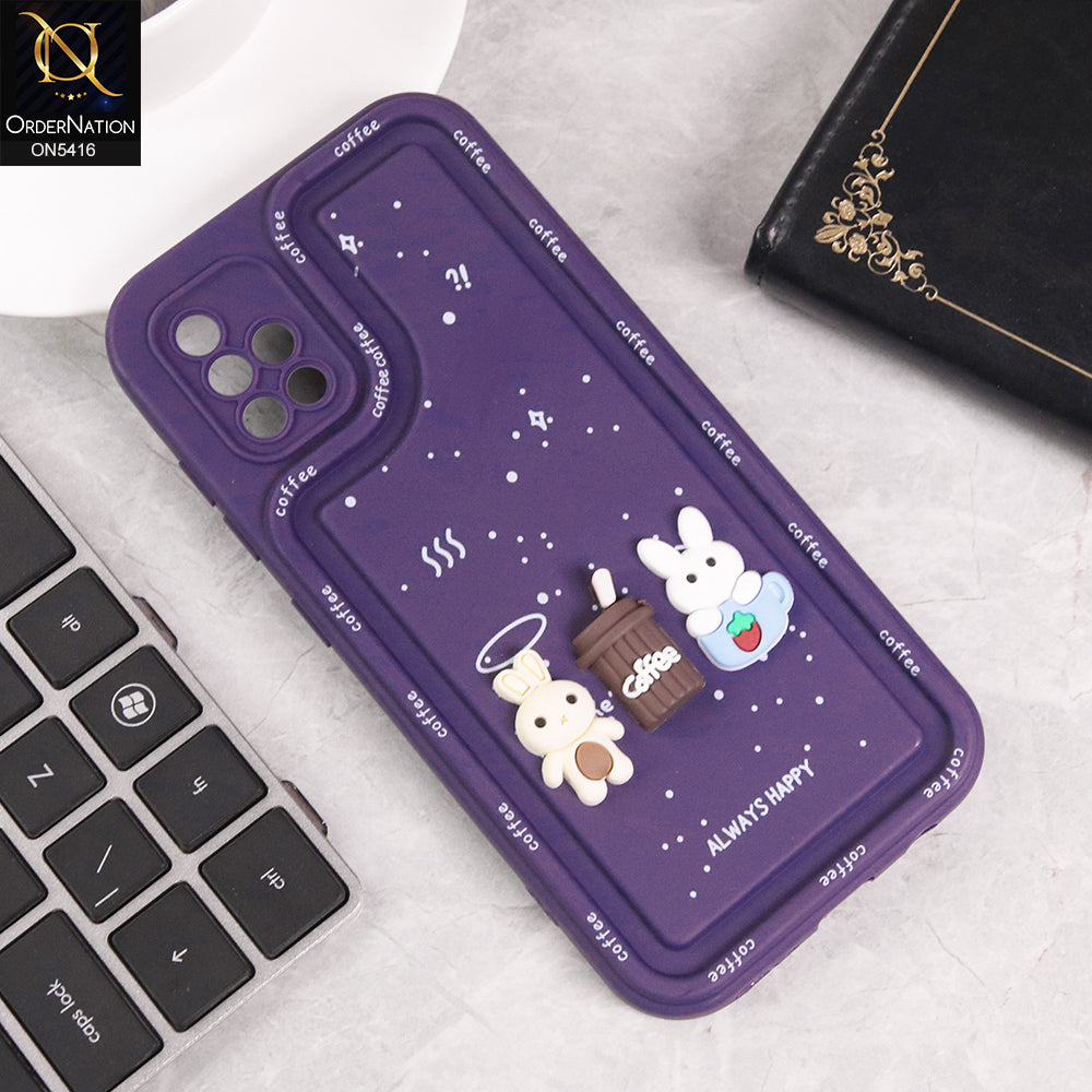 Samsung Galaxy A51 Cover - Purple - Cute 3D Cartoon Coffee Soft Silicon Case With Camera Protection