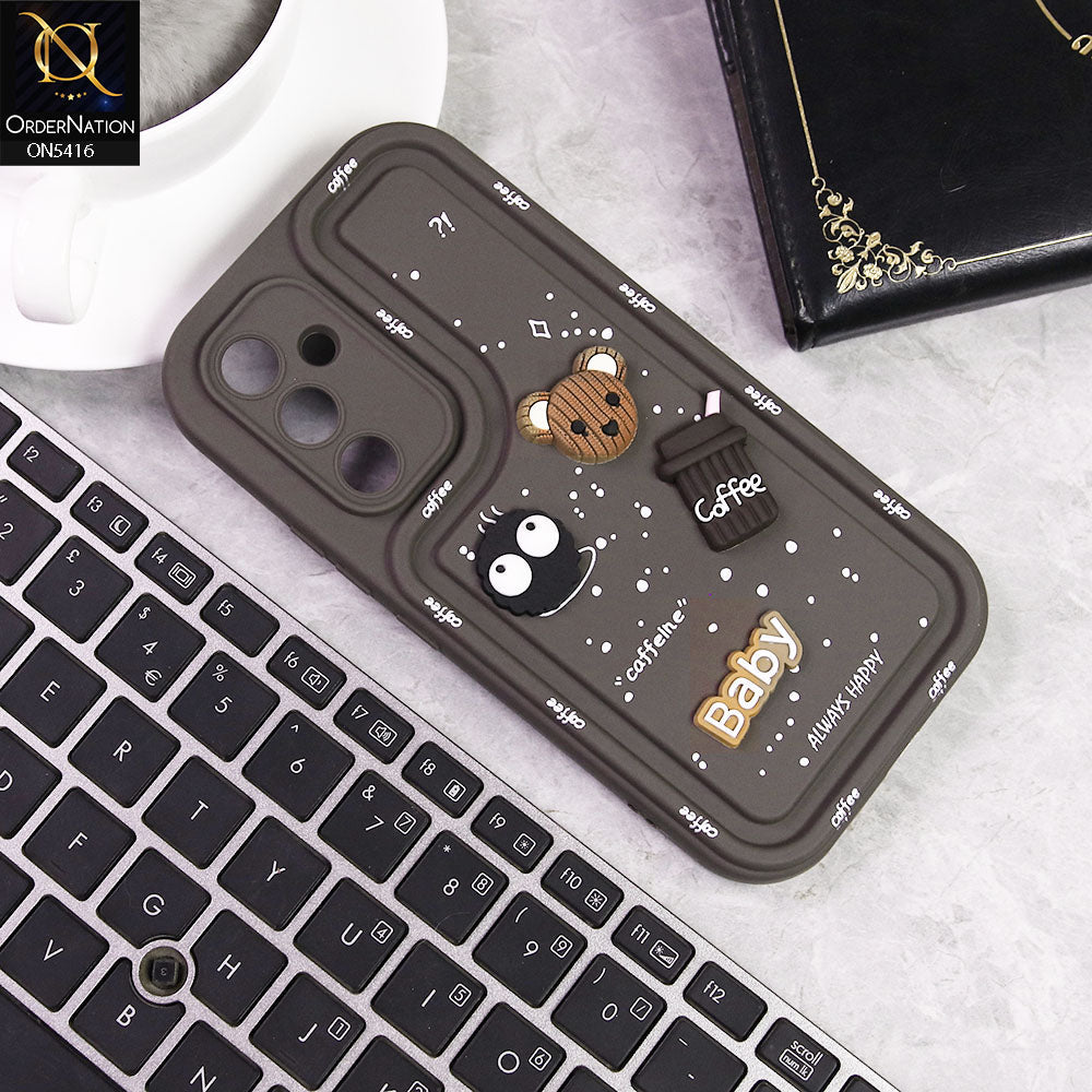 Samsung Galaxy A54 Cover - Brown -  Cute 3D Cartoon Coffee Soft Silicon Case With Camera Protection